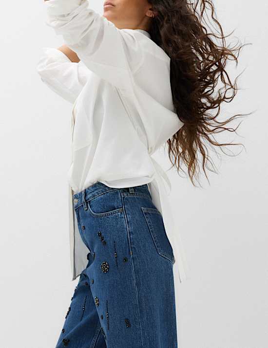 High Waisted Embellished Barrel Jeans
