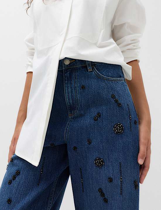 High Waisted Embellished Barrel Jeans