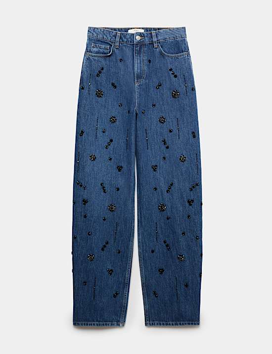 High Waisted Embellished Barrel Jeans