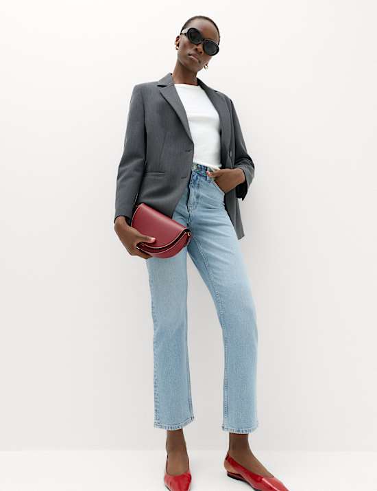 Mid Rise Straight Leg Ankle Length Jeans