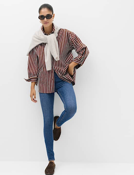 Cotton Rich High Waisted Skinny Trousers