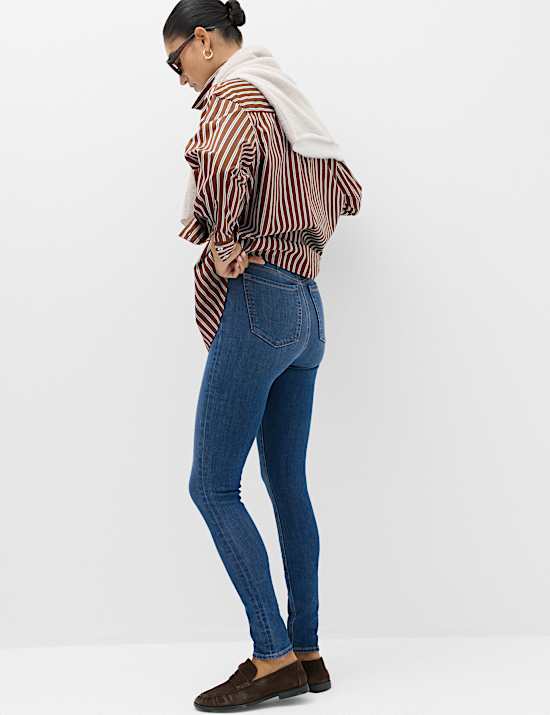 Cotton Rich High Waisted Skinny Trousers