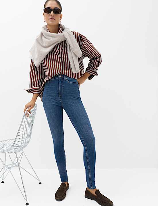 Cotton Rich High Waisted Skinny Trousers