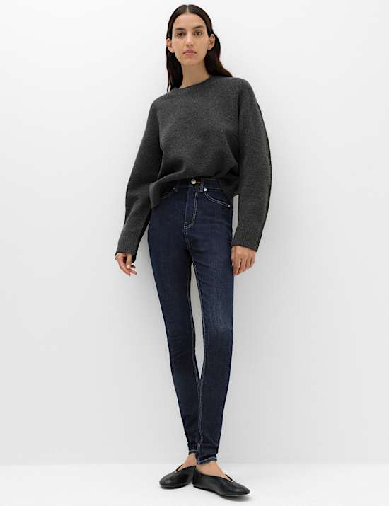 Cotton Rich High Waisted Skinny Trousers