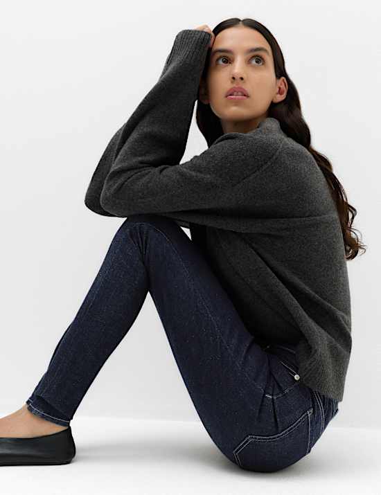 Cotton Rich High Waisted Skinny Trousers