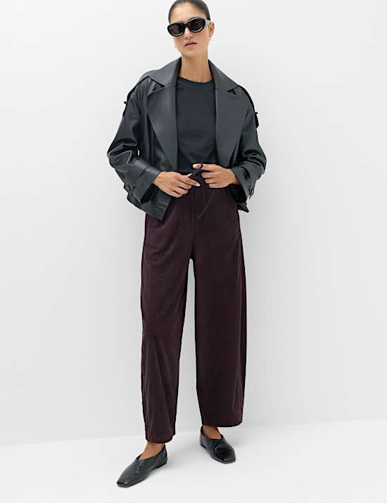 Cord Pull On Barrel Leg Trousers