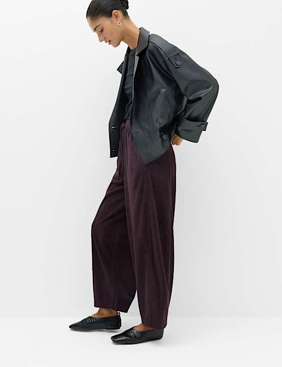 Cord Pull On Barrel Leg Trousers
