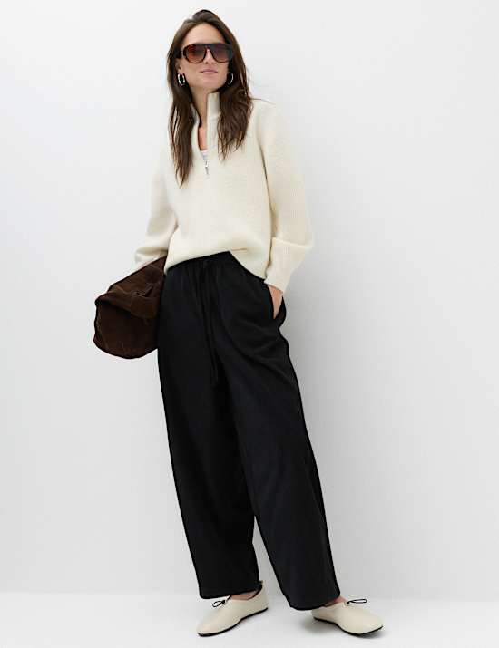 Cord Pull On Barrel Leg Trousers