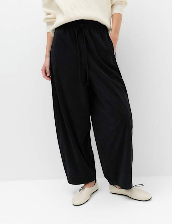 Cord Pull On Barrel Leg Trousers