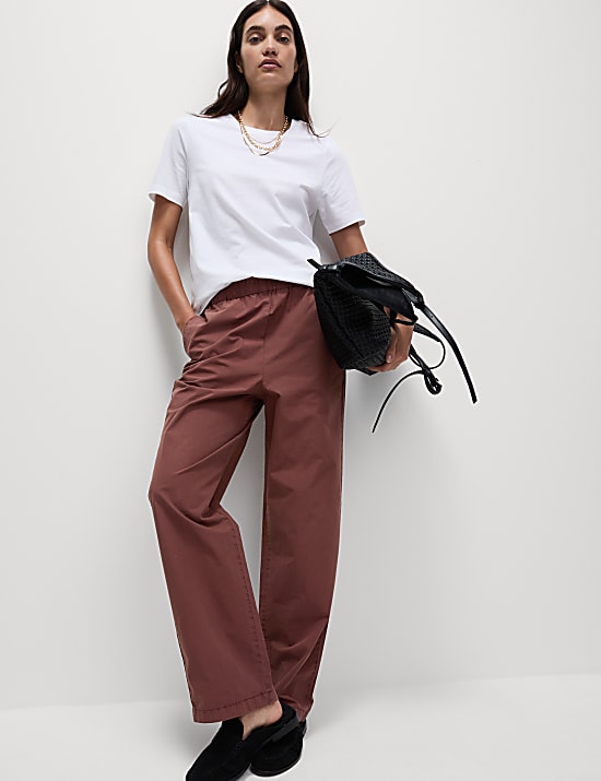 Pure Cotton Poplin Straight Leg Trousers