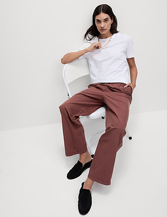 Pure Cotton Poplin Straight Leg Trousers