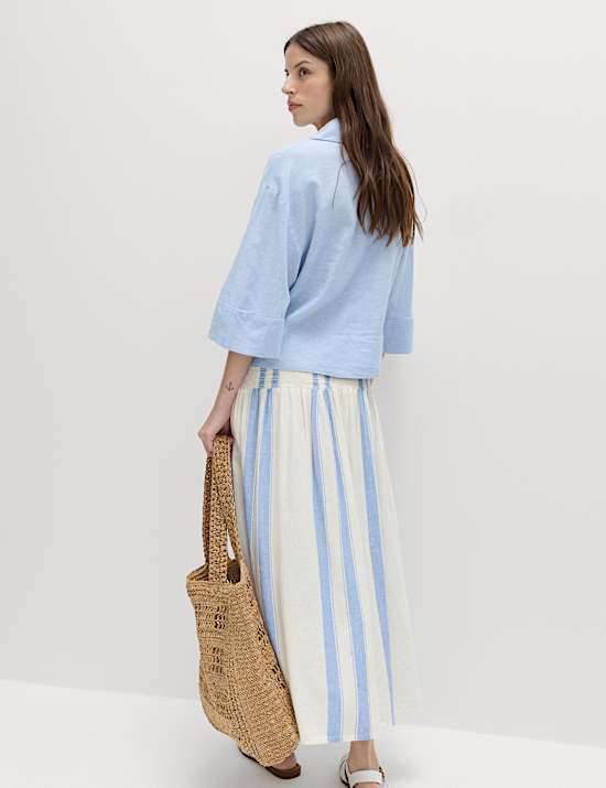 Linen Rich Shirred Tie Detail Maxi Skirt