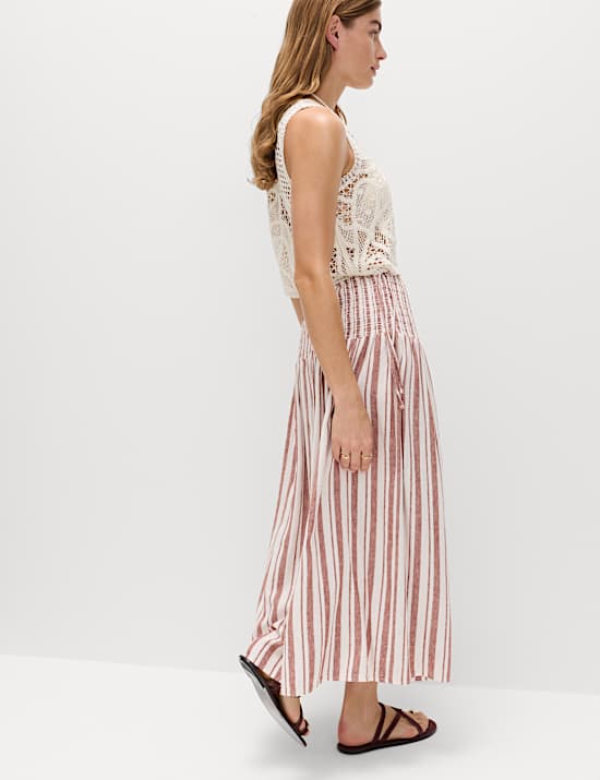 Marszczona sp&oacute;dnica maxi z wiązaniem z przewagą lnu