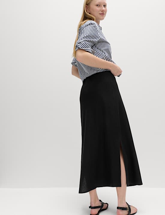 Maxi-Trapezrock mit hohem Leinenanteil