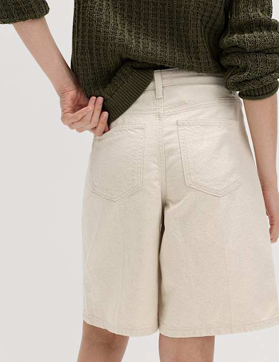 Denim High Waisted Jorts with Linen