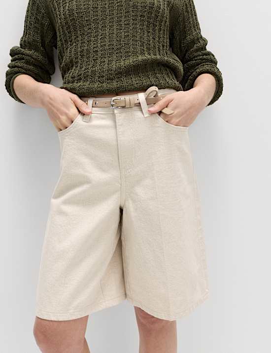 Denim High Waisted Jorts with Linen