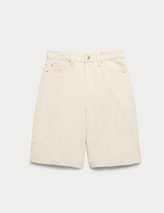 Denim High Waisted Jorts with Linen