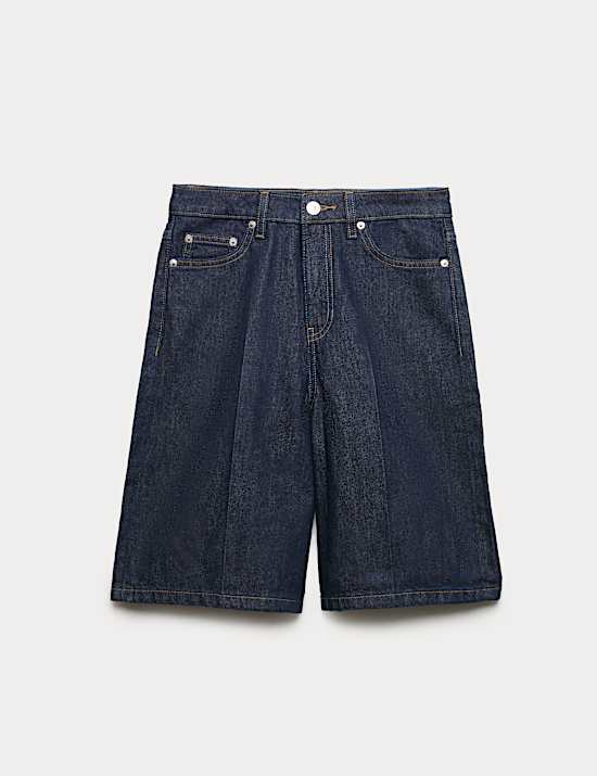 Denim High Waisted Jorts with Linen