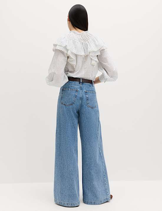 Pantalon palazzo pliss&eacute; &agrave; taille haute