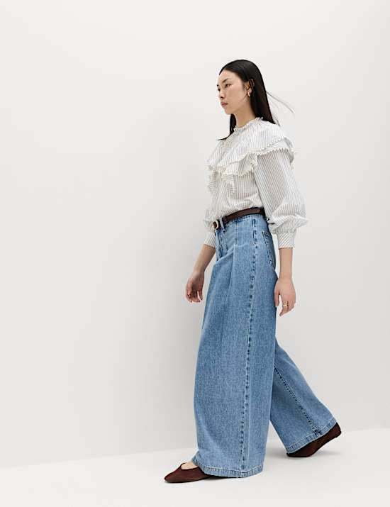 Pantalon palazzo pliss&eacute; &agrave; taille haute