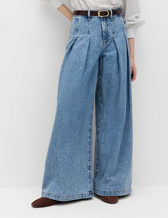 Pantalon palazzo pliss&eacute; &agrave; taille haute