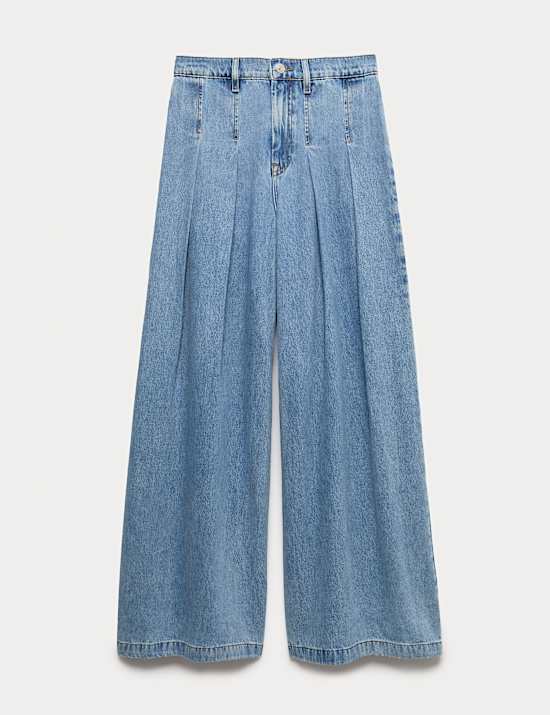 Pantalon palazzo pliss&eacute; &agrave; taille haute