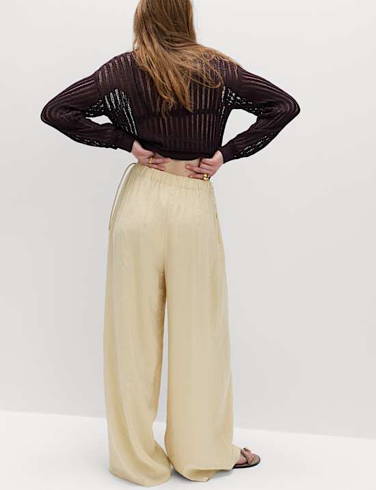 Pleated Tie Side Wide Leg Trousers