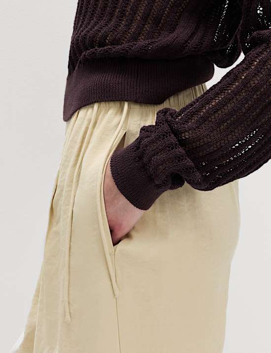 Pleated Tie Side Wide Leg Trousers