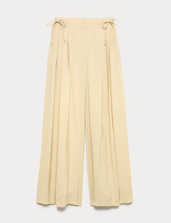 Pleated Tie Side Wide Leg Trousers