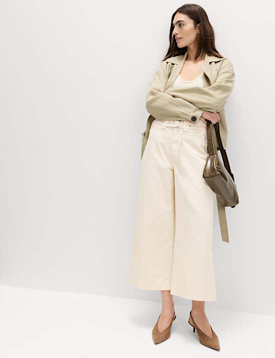 Jupe-culotte en jean coupe large taille haute &agrave; ceinture