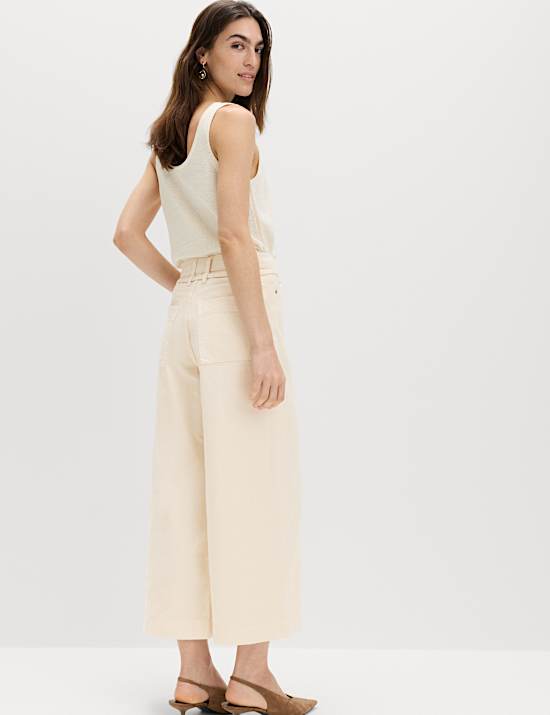 Jupe-culotte en jean coupe large taille haute &agrave; ceinture