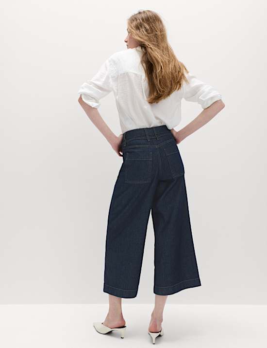 Denim High Waisted Belted Wide Leg Culottes