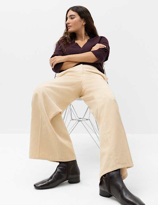 Pure Cotton Cord Wide Leg Trousers