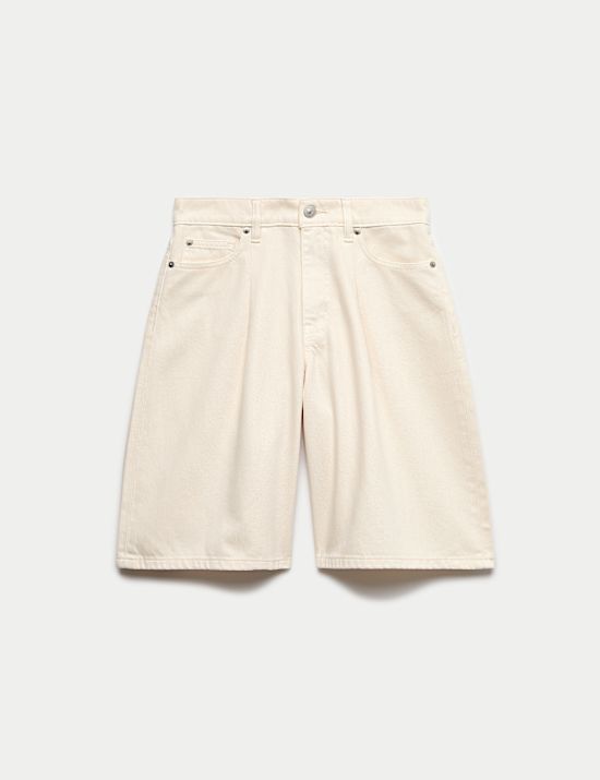 Denim Pleat Front Wide Shorts