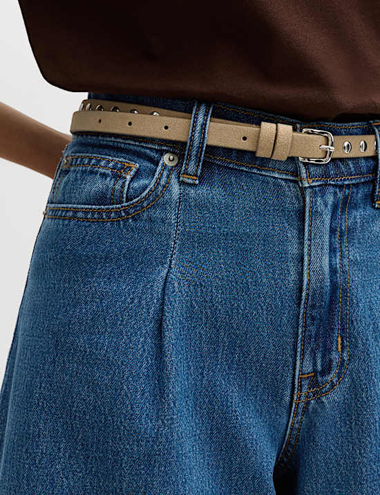 Denim Pleat Front Wide Shorts