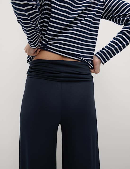 Jersey Pull On Fold Over Wide Leg Trousers