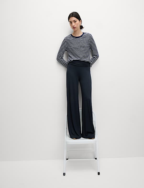 Jersey Pull On Fold Over Wide Leg Trousers