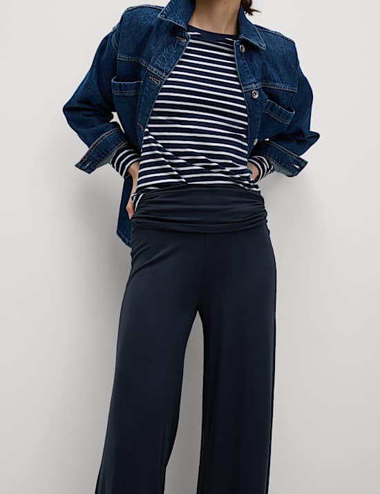 Jersey Pull On Fold Over Wide Leg Trousers