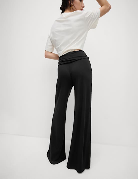 Jersey Pull On Fold Over Wide Leg Trousers