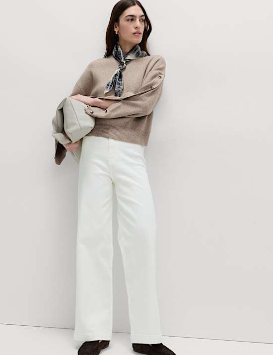 Kn&ouml;chellange Jeans mit hohem Bund und weitem Bein