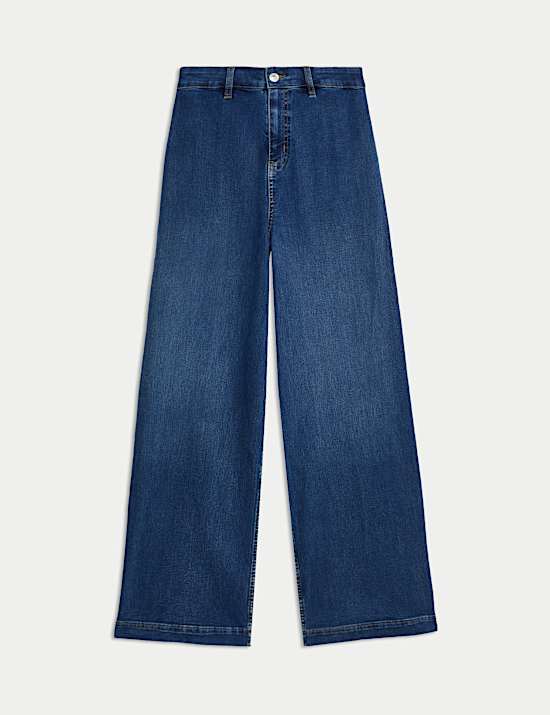 High Waisted Wide Leg Ankle Grazer Jeans