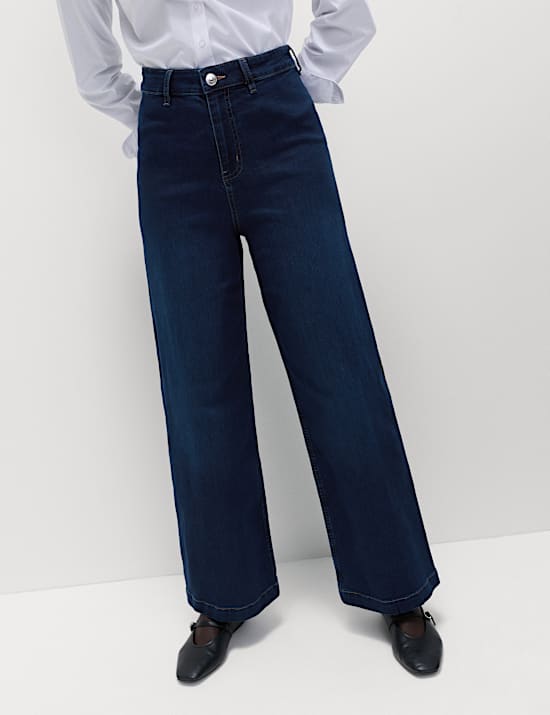 High Waisted Wide Leg Ankle Grazer Jeans