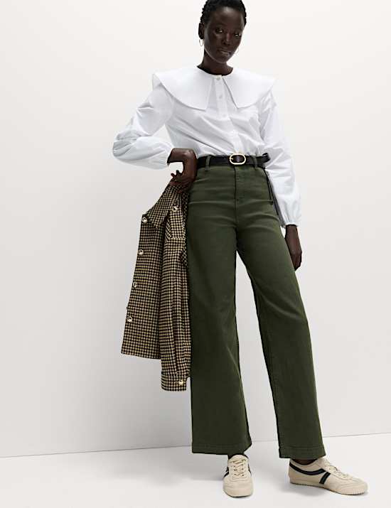 High Waisted Wide Leg Ankle Grazer Jeans