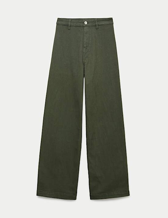 High Waisted Wide Leg Ankle Grazer Jeans