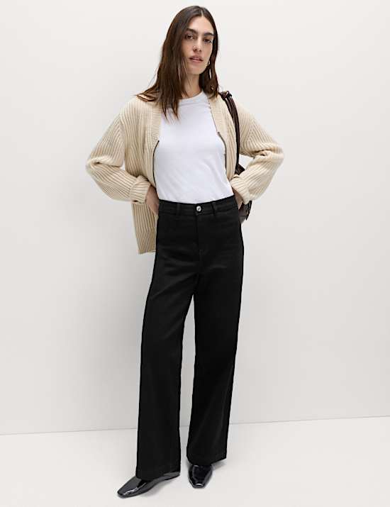 High Waisted Wide Leg Ankle Grazer Jeans