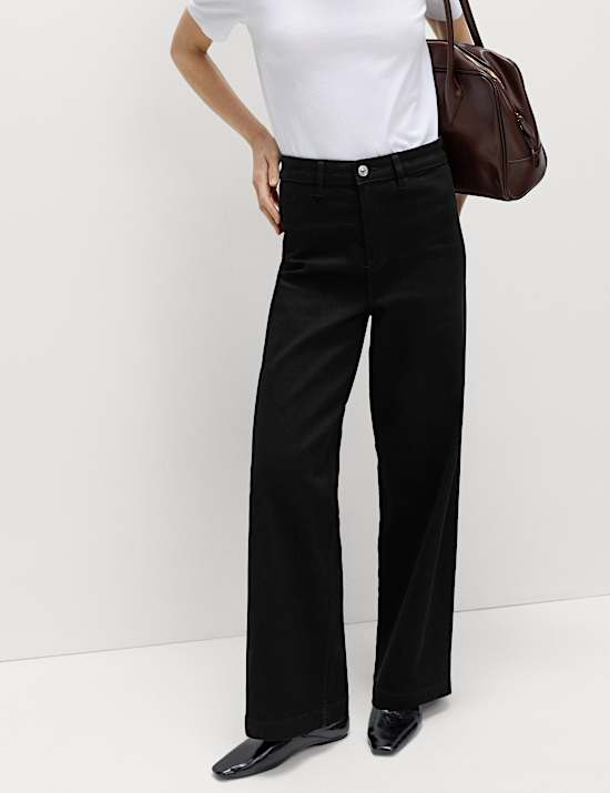 High Waisted Wide Leg Ankle Grazer Jeans