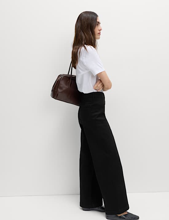 High Waisted Wide Leg Ankle Grazer Jeans