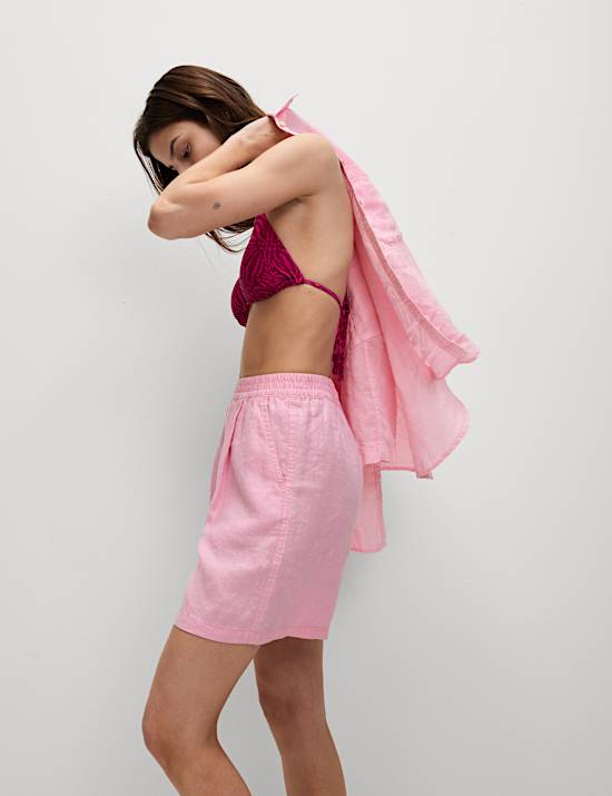 Korte broek van zuiver linnen met hoge taille