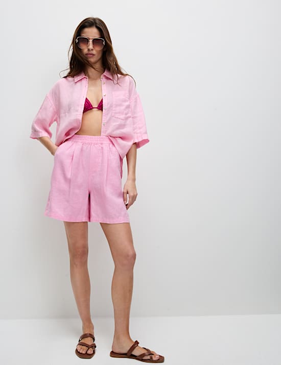 Korte broek van zuiver linnen met hoge taille