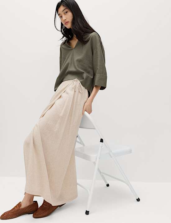 Linen Rich Maxi Wrap Skirt